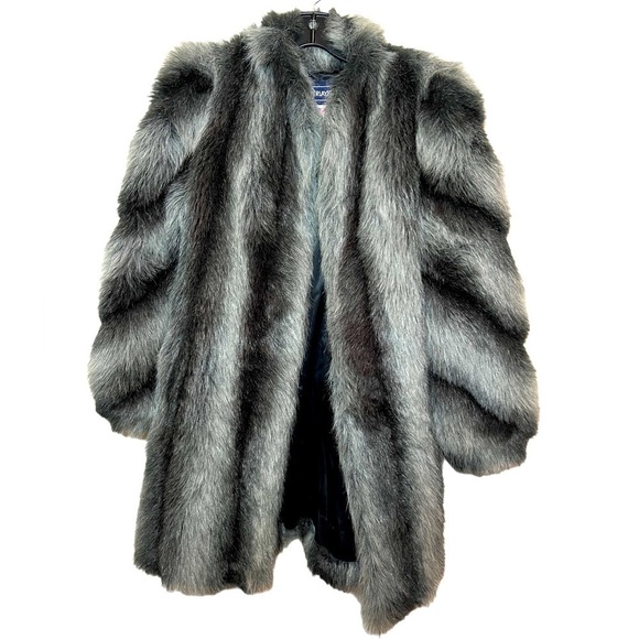 Outlayers Fur Coat Size 8 Black Gray - Picture 3 of 8